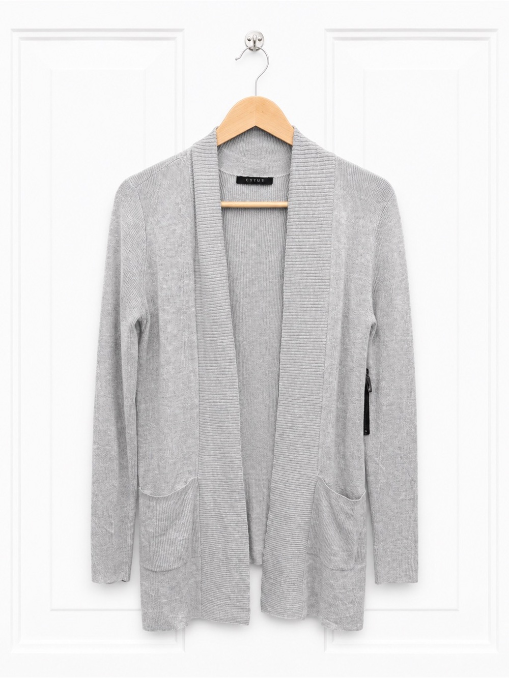 Cyrus Womens XS Light Gray Open Front Ribbed Shawl Collar Cardigan NWT